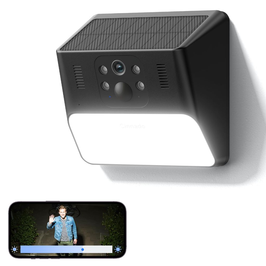 Cinnado Outdoor Solar Wall Light Wireless Cameras -2.4G 2K Black
