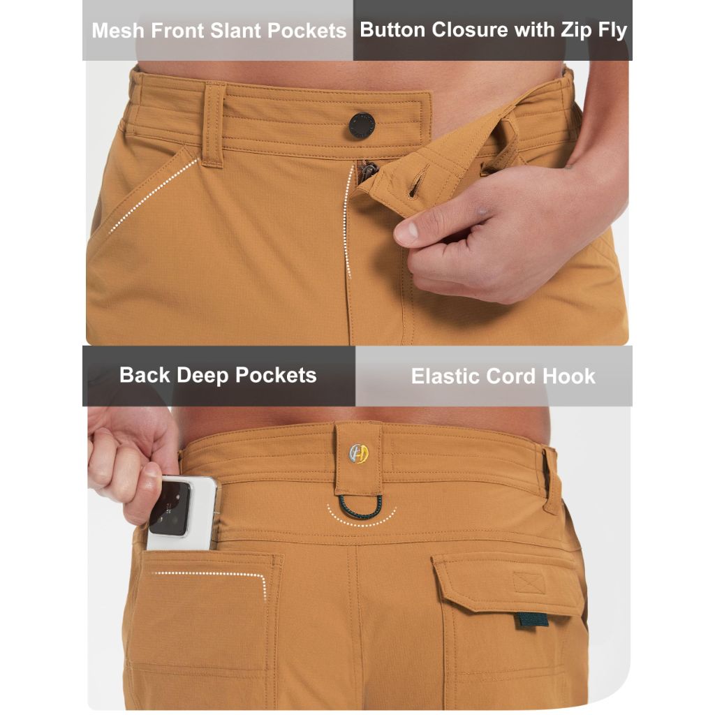 HARD LAND Hiking Cargo Shorts for Men, 9" Inseam, Turmeric, 30W
