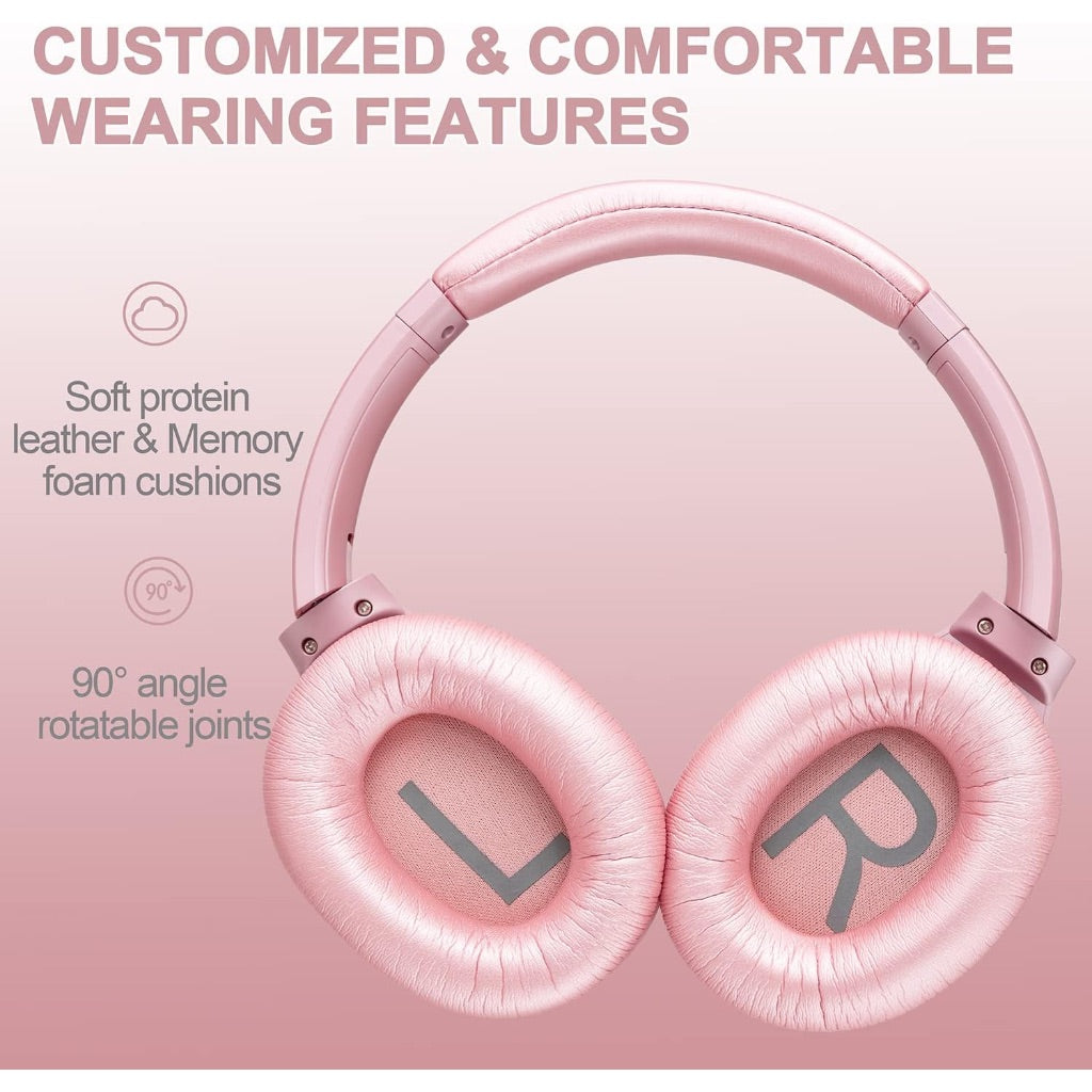 ZIHNIC Active Noise Cancelling Headphones, 40H Playtime Wireless Bluetooth Headset with Deep Bass Hi-Fi Stereo Sound,Comfortable Earpads for Travel/Home/Office (Rose Gold)