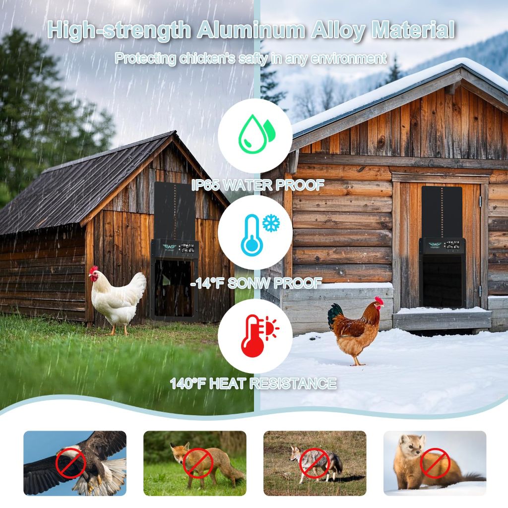 Automatic Chicken Door with LCD Display, Solar Chicken Coop Door with Multiple Modes & USB-C Charging