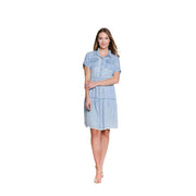 MULTIPLES Women's Cuffed Cap Sleeve Dolman 2-Pocket Tiered Shirtdress, Light Indigo - size M