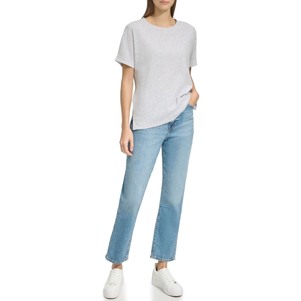 Andrew Marc Sport Women's Short Sleeve Crew Neck Boxy Waffle Knit T-Shirt - Vapor Heather - Size M