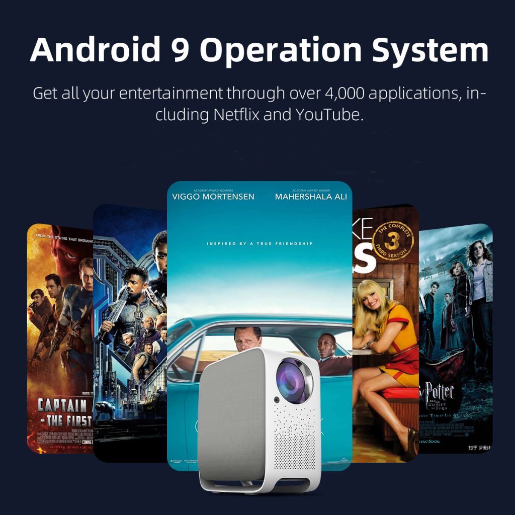 Smart Home Theater Projector with Auto Focus, 1080P HD, 5G Wi-Fi - White