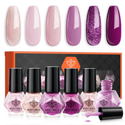 Modelones Purple Nail Polish Set 6 Colors, Glitter Pink Shimmer Sparkle Mini Nail Lacquer Kit