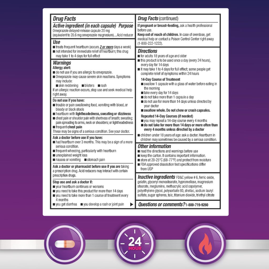Amazon Basic Care Omeprazole Delayed Release Acid Reducer, 24HR Heartburn Medicine, 42 Count Pack