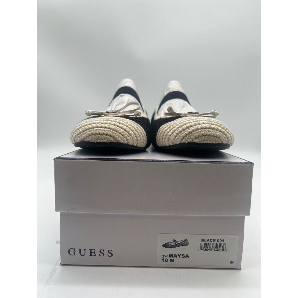 Guess Women's Maysa Crochet Knit Mary Jane Flats, Size 10, Black/White