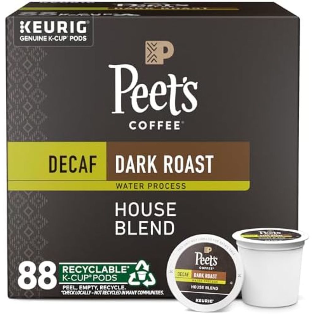 Peet's Coffee, Dark Roast Decaf Keurig K-Cup Pods - Decaf House Blend 88 Count (4 Boxes of 22 K-Cup Pods)