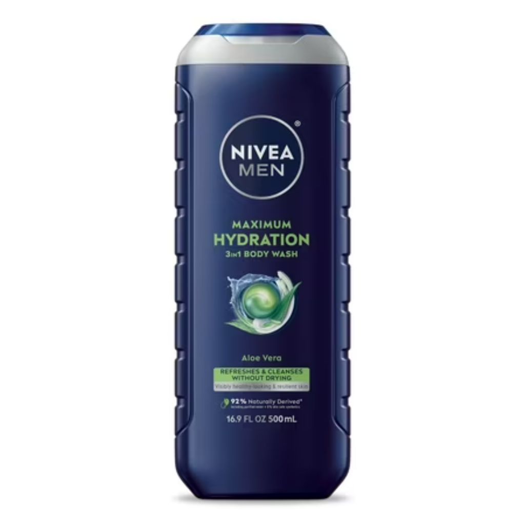 NIVEA MEN Maximum Hydration 3-in-1 Men s Body Wash for Dry Skin with Aloe Vera  16.9 fl oz