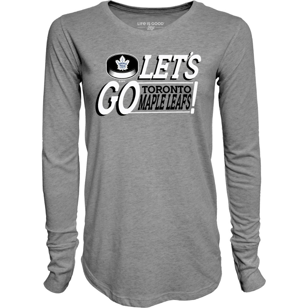 SZ L, Blue 84- Toronto Maple Leafs Women's Tri-Blend Long Sleeve T-Shirt Gray