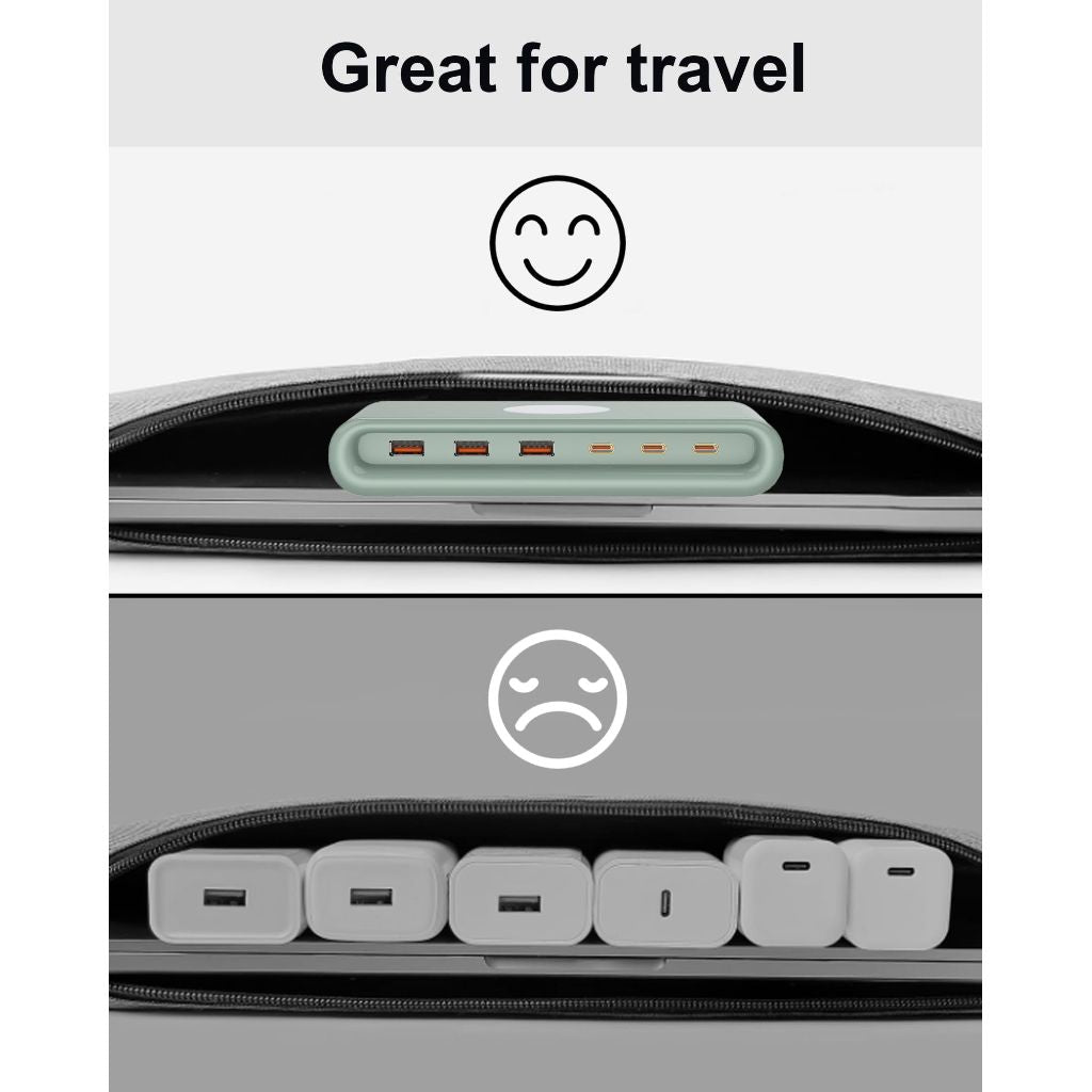 USB Charging Station for Multiple Devices with 6-Ports (Single-Port PD65W and PD20W), Charging hub for Multiple Devices, MacBook, Laptops, iPad Pro, iPhone and More, Charger Block (Green)