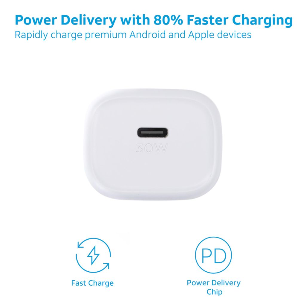 AT&T USB-C Wall Charger 30W Fast Charging Power Adapter – Foldable Prongs, Compact Travel Charger