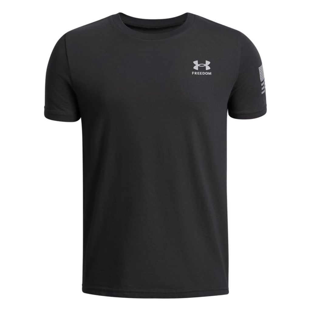 Under Armour Boys' Freedom Flag Short Sleeve T Shirt, Black / Steel, Medium