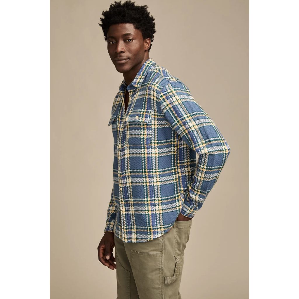 SZ S, Lucky Brand Long Sleeve Herringbone Flannel Humboldt Utility Shirt | Blue Plaid