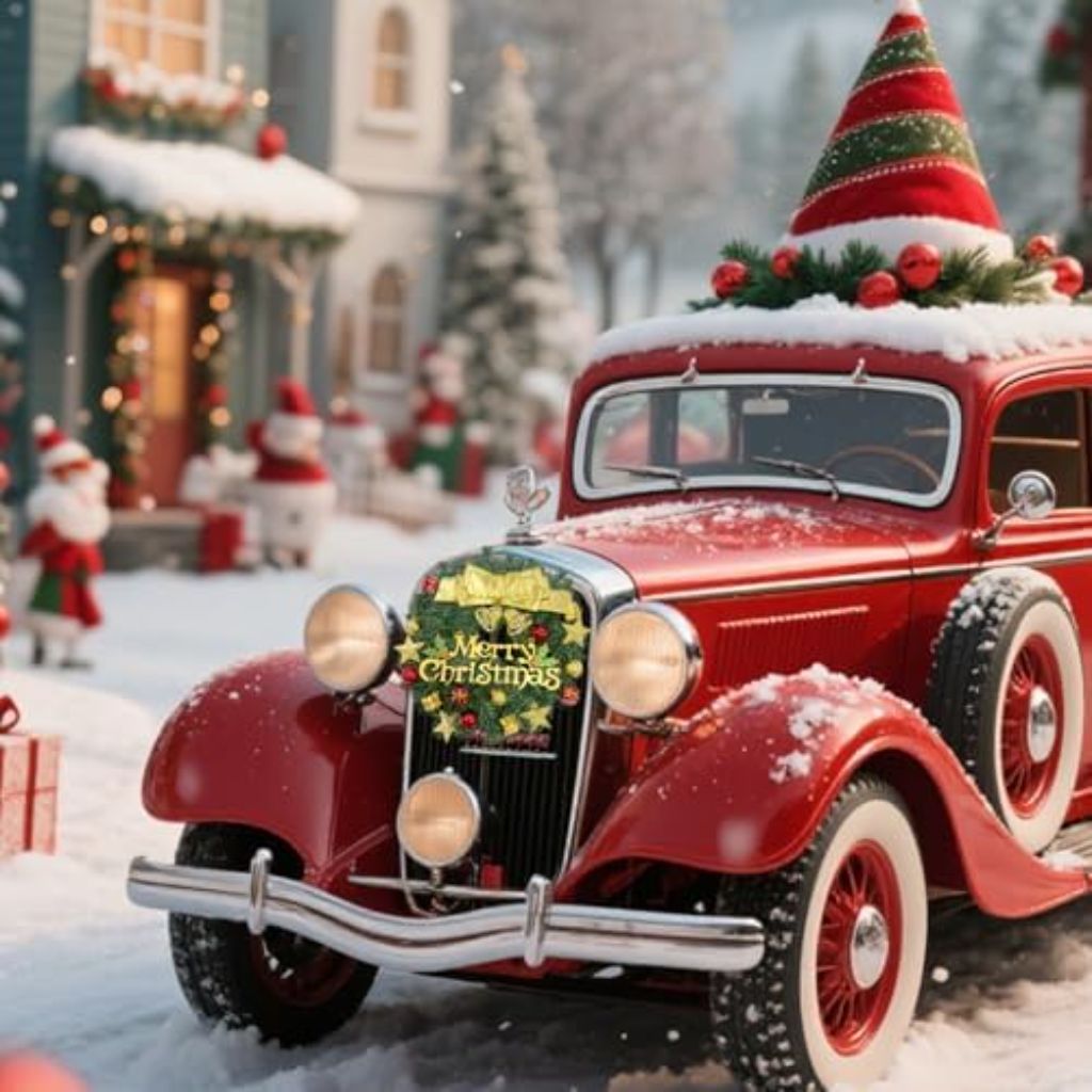 LED Artificial Pine Christmas Wreath with Gold Bow for SUV/Truck Grille