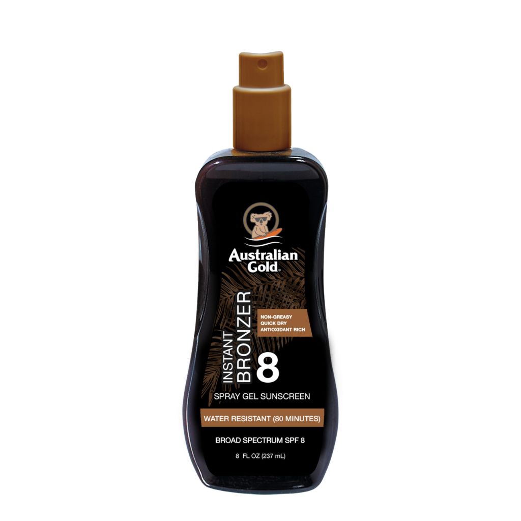 Australian Gold Spray Gel Sunscreen with Instant Bronzer SPF 8, 8 Ounce