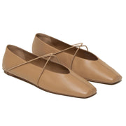 Yellhum Criss Cross Strap Ballet Flats for Women Square Toe Mary Jane Flats Shoes Comfortable Slip On Ballerina Shoes Tan