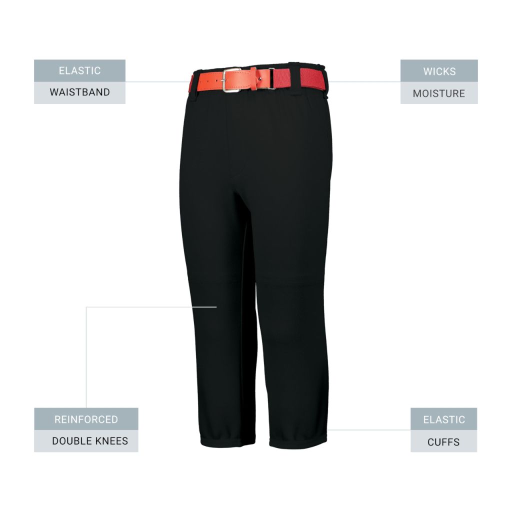 Augusta Sportswear Youth Gamer Pull-Up Baseball Pant with Loops Black XXS