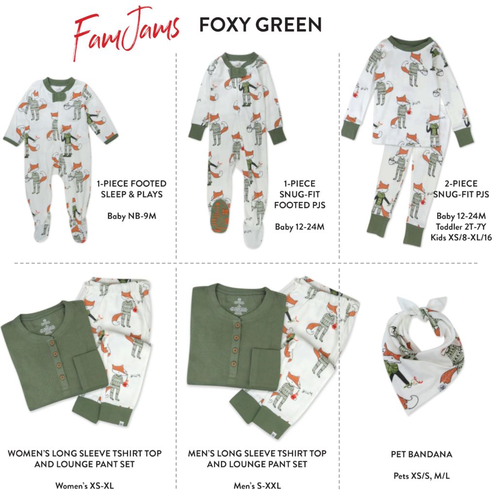 Honest Baby Family Matching Holiday Pajamas Organic Cotton, Foxy Green, 6-9 Months