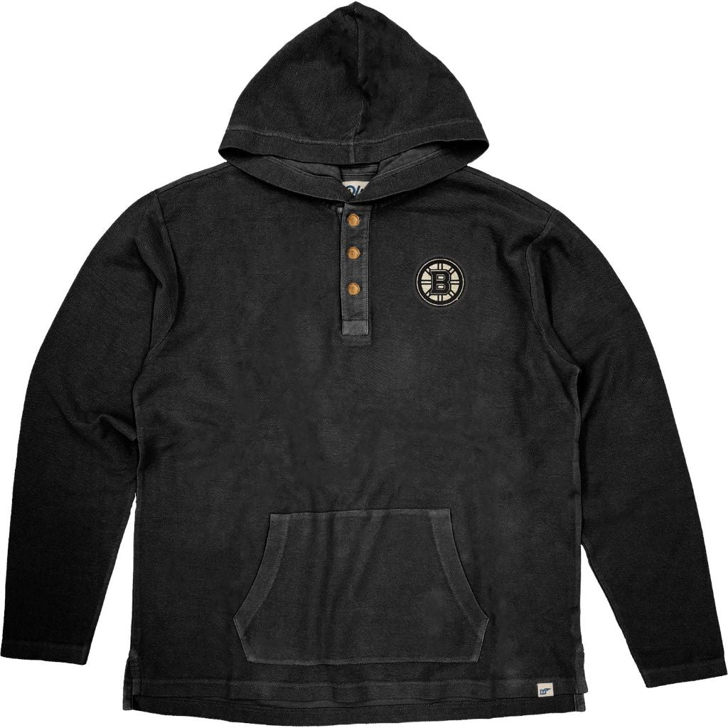 Boston Bruins NHL Officially Licensed Henley Hoodie Leather Patch, Medium (Black)