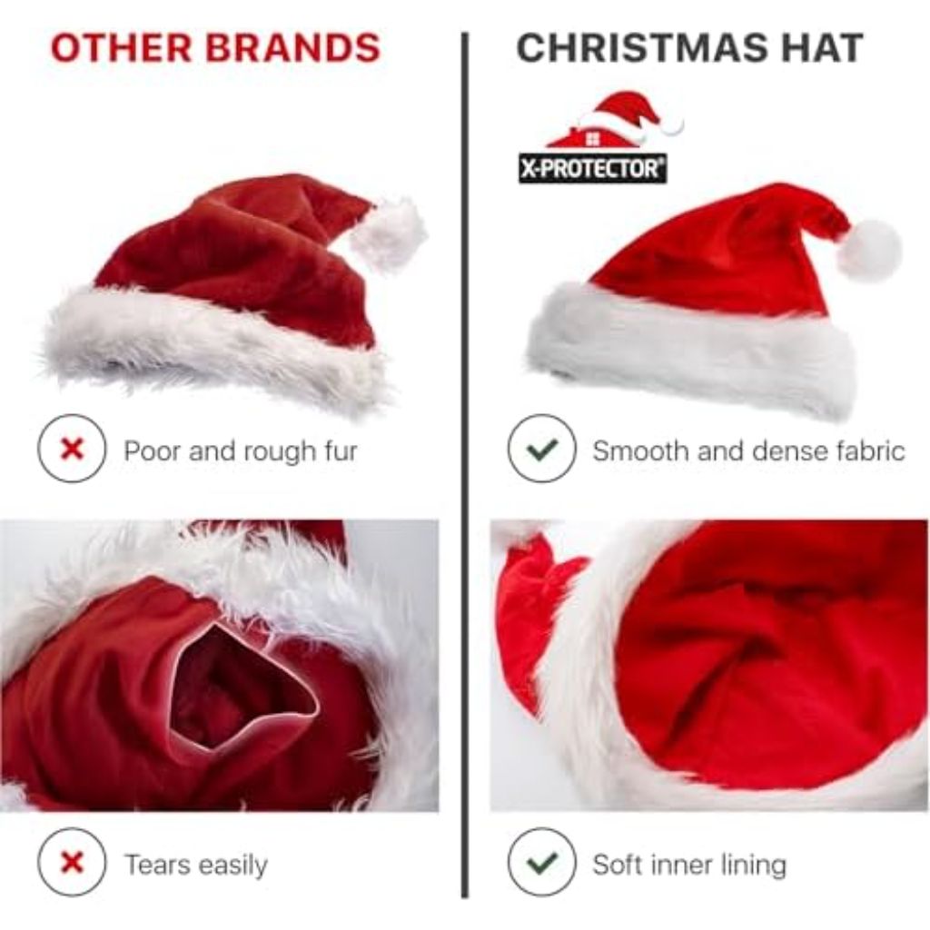 X-Protector Santa Hat - Large Christmas Hat for Adults - Red Velvet Santa Cap!