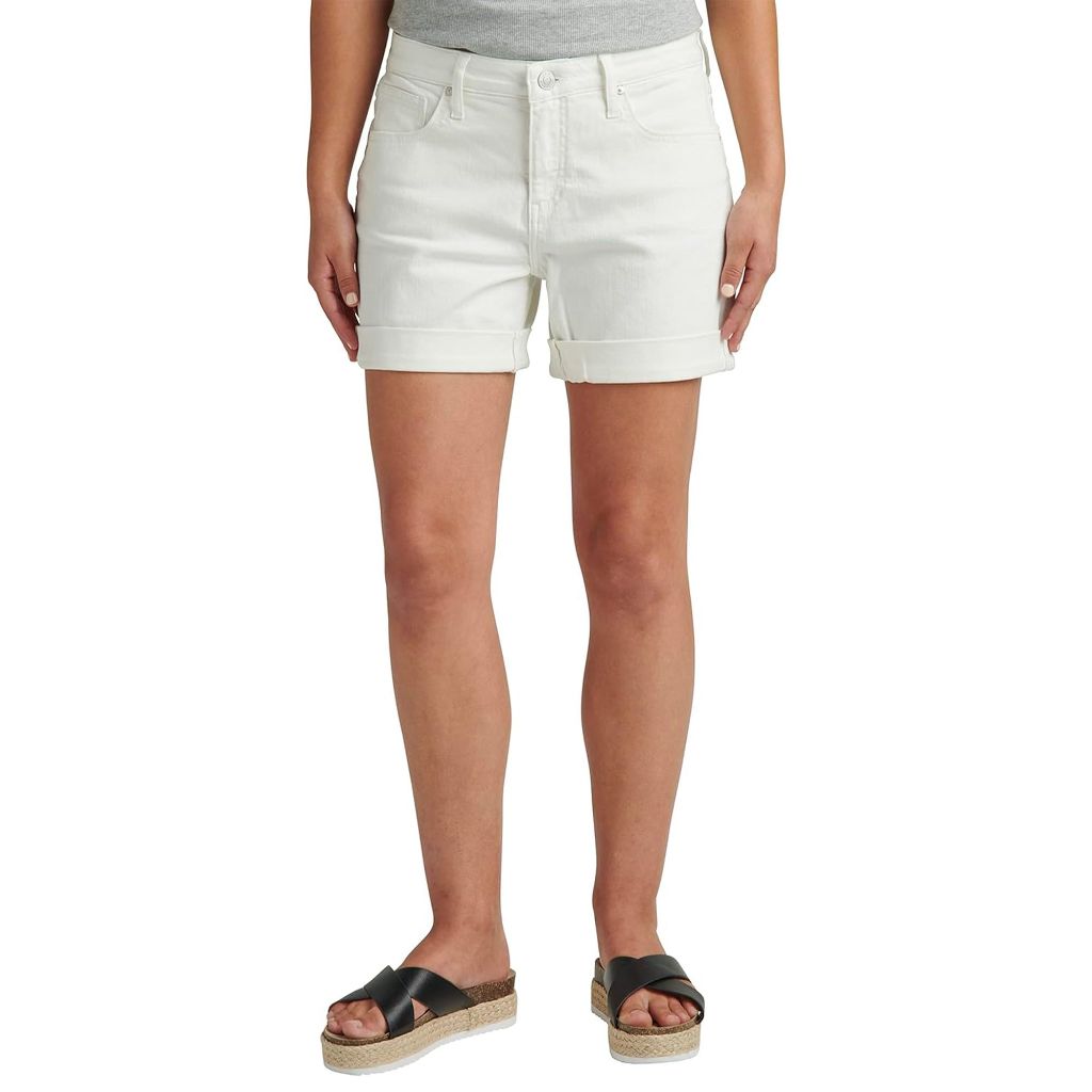 JAG Jeans Women's Alex Mid Rise Boyfriend Short, White, 10