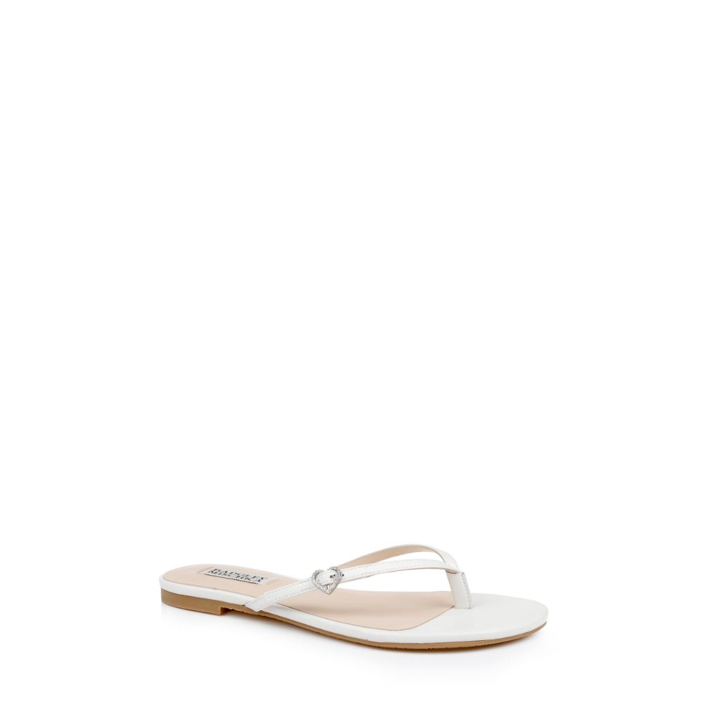 Badgley Mischka's Dynah Flat Sandal, White Leather, 7.0
