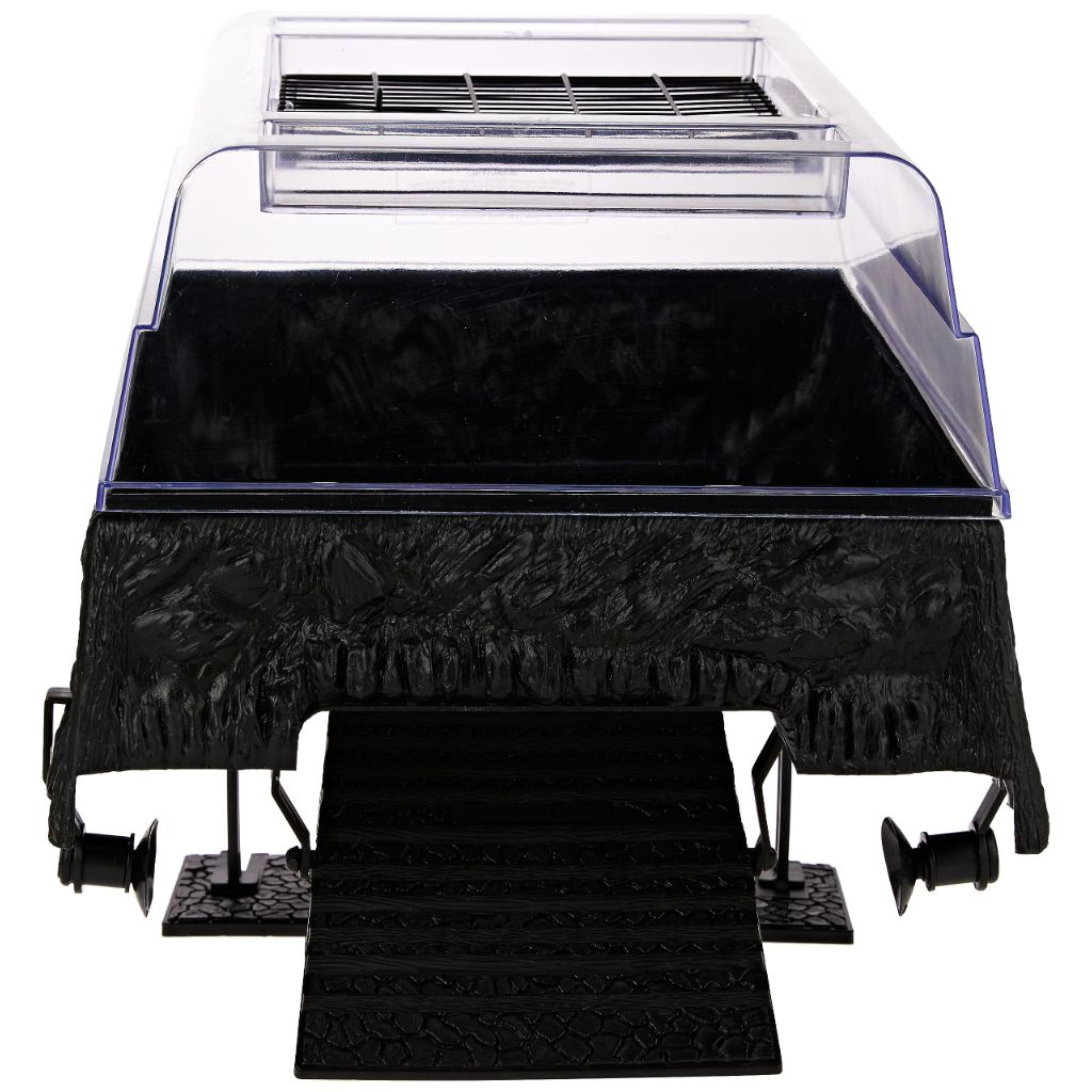 PENN-PLAX Reptology Turtle Topper – Above Tank Basking Platform That Safely Mounts to Standard Size Tanks Including 10g, 20L, 20H, 29g, up to 55 Gallons and 13” Wide – Black Color (REP600)