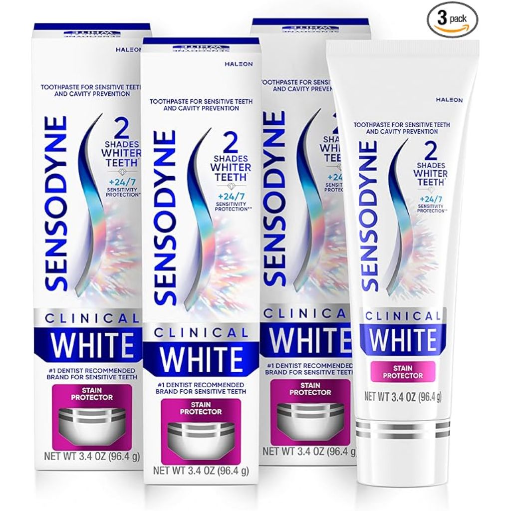 Sensodyne Clinical White Toothpaste for Sensitive Teeth and Stain Protector - 3.4 Oz (3 Pack)