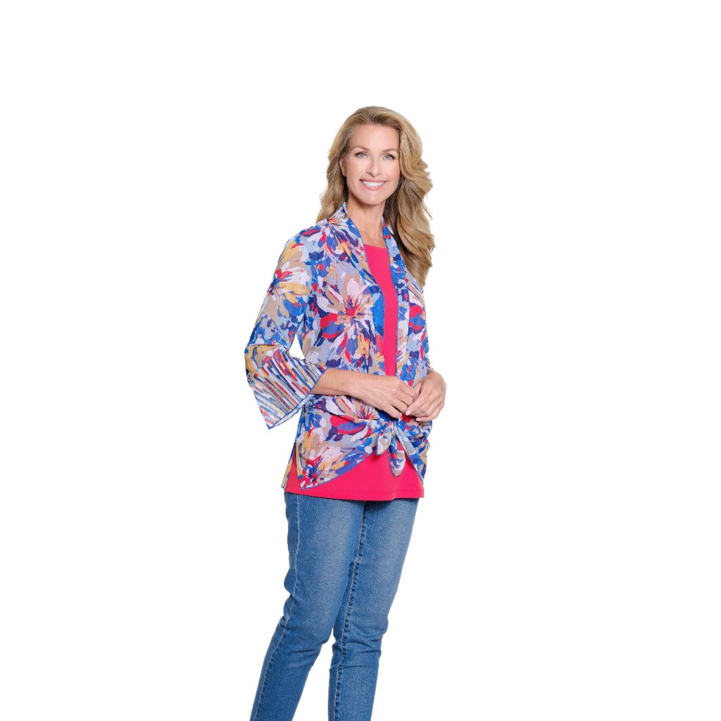 SZ PM, MULTIPLES Womens Clothing | Shawl Collar Tie Front Jacket | 3/4 Flounce Sleeve | Multi