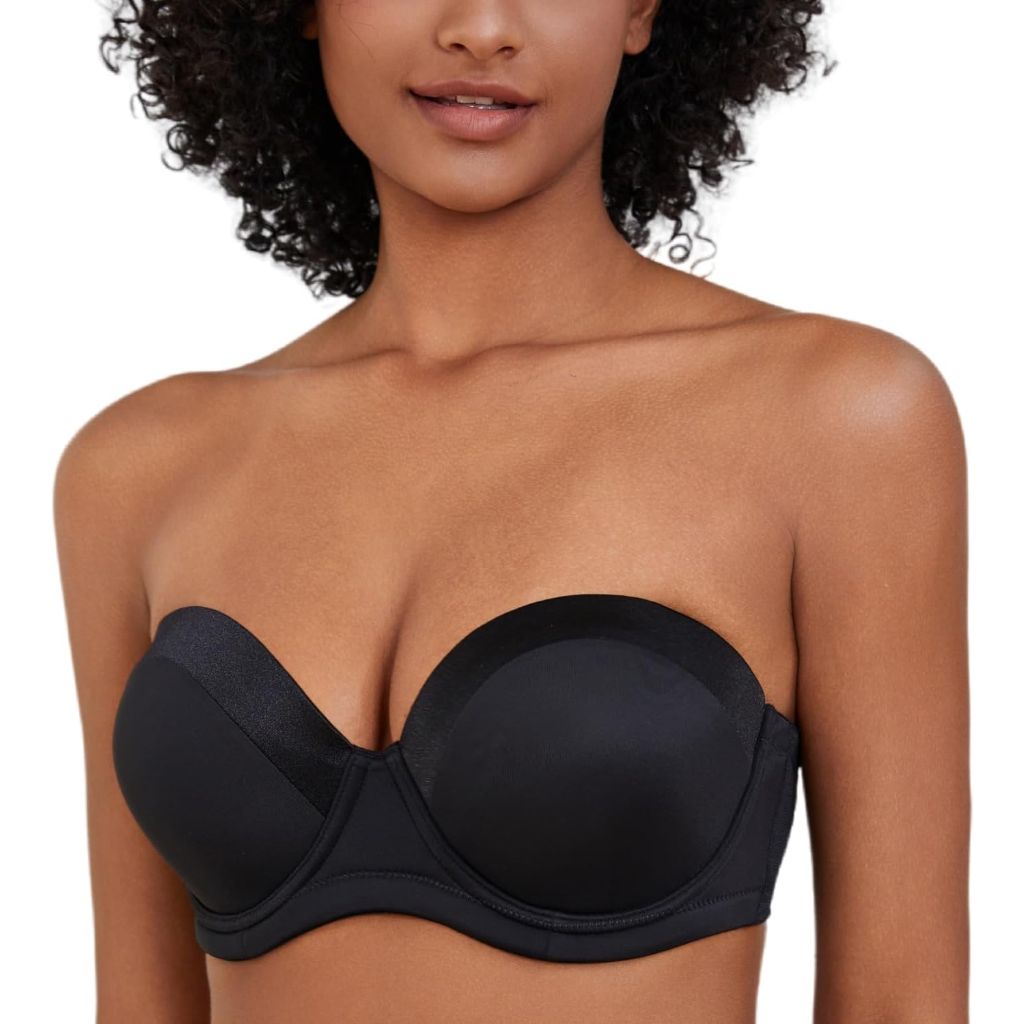 SEA BBOT Women Strapless Bra Non-Slip, Plus Size, Shiny Black, 38D