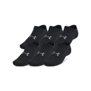 SZ L, Under Armour Unisex-Adult Essential No Show Socks 6 Pack, (001) Black/Black/Castlerock