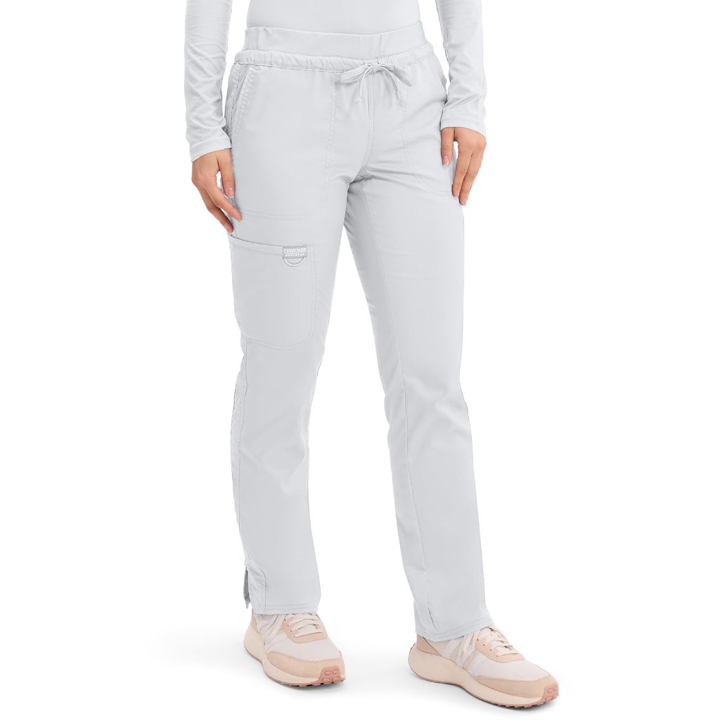 SZ 2XL Cherokee Scrubs for Women Mid Rise Tapered Leg Drawstring Pant with 5 Pockets | White