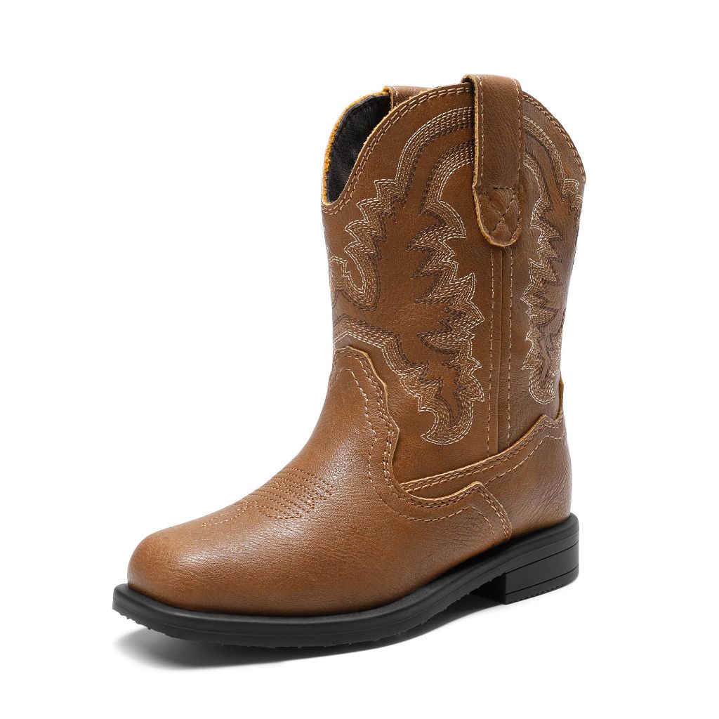 SZ 9T, DREAM PAIRS Toddler Cowboy Boots | Western Square Toe Riding Mid Calf Boots | Brown