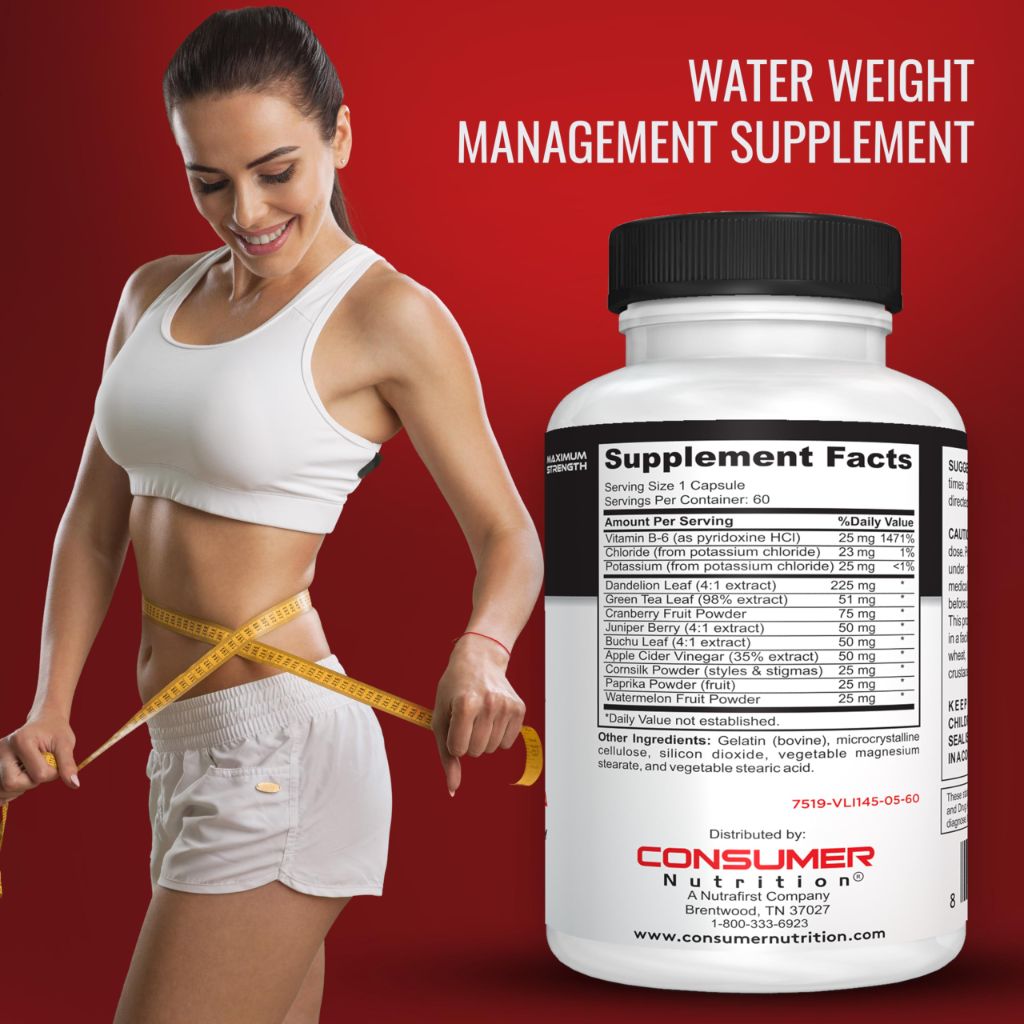 Consumer Nutrition Diuretic Pills Water Flush Maximum Strength - Water Retention and Water Away Pills for Women & Men with Apple Cider Vinegar, & Dandelion Leaf for Bloating 60 Capsules