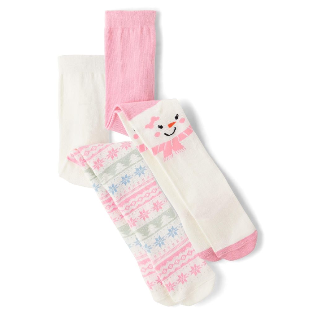 Gymboree and Toddler Tights, Pink Snowman 2-Pack, 12-24 Months