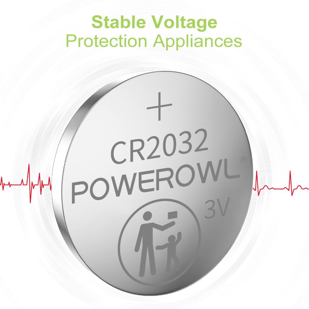 POWEROWL High Capacity CR2032 Battery (20-Pack) 3v Lithium Batteries, Leak-Free, Long Lasting Cr 2032