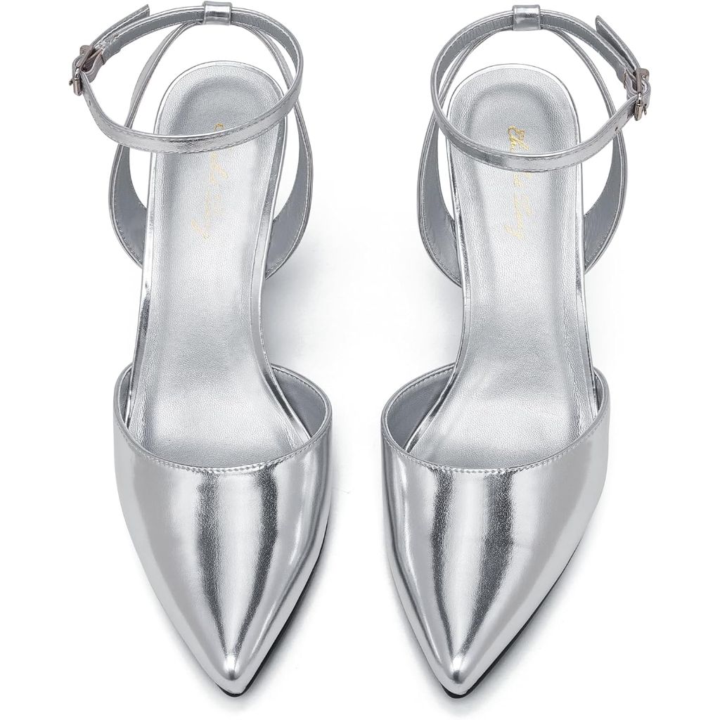 Elisabet Tang Trendy Ankle Strap Pumps for Women - Silver , Size 8