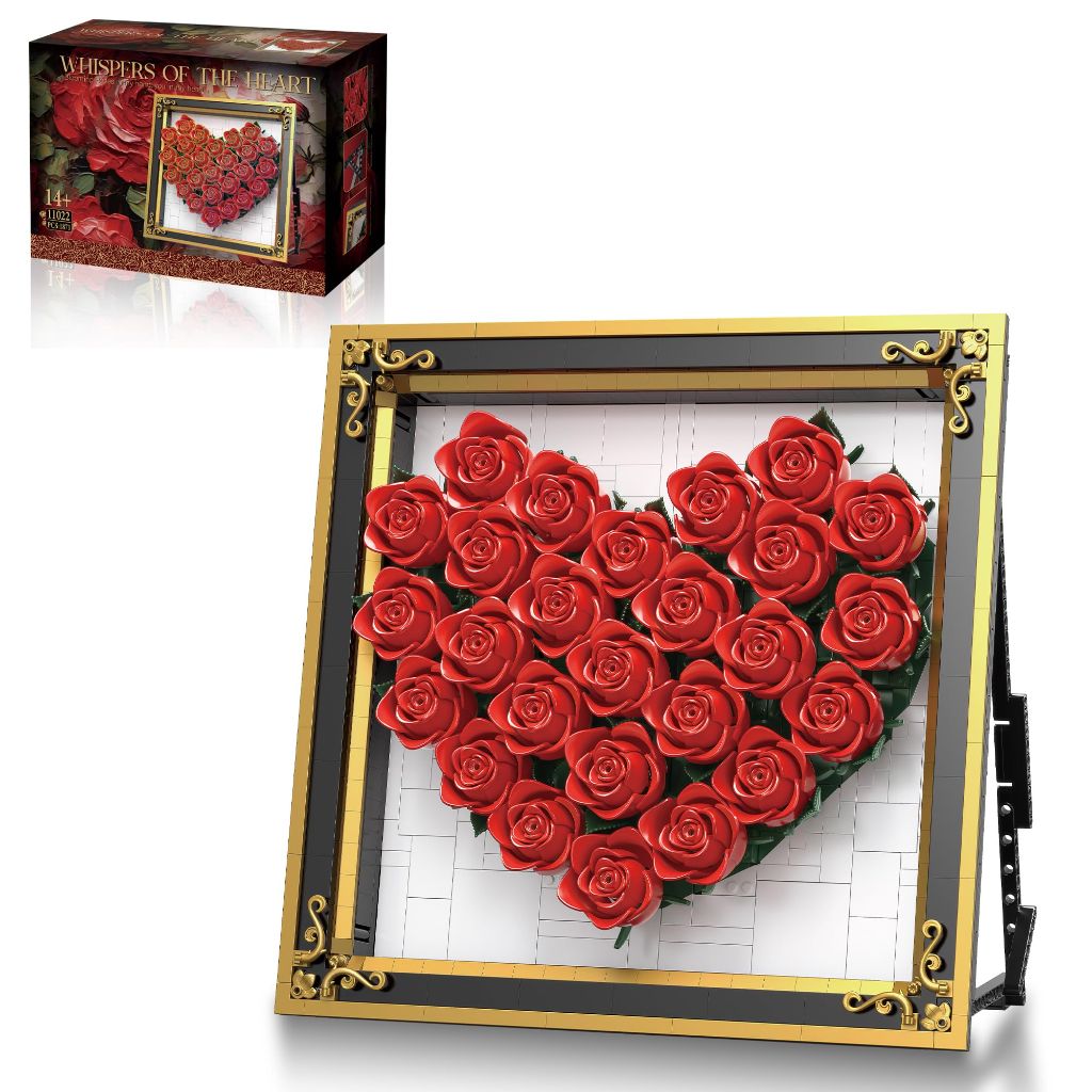 ZONECYTD Red Rose Building Set Compatible with Lego Flowers Bouquet Botanical Collection Wall & Table Art Decor for Lover Adults Girls -1871PCS