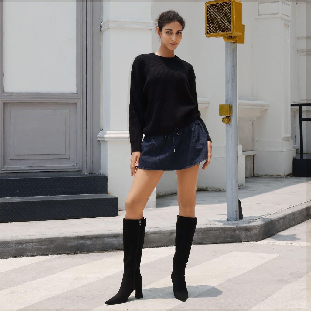 SZ 8.5, Meolee Knee High Boots for Women  with Side Zipper | Black Suede