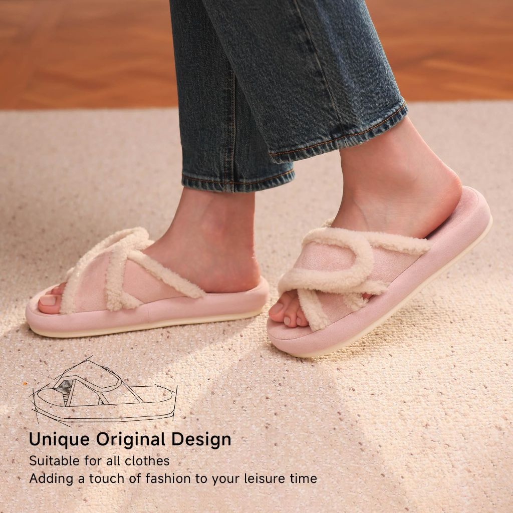 SZ 6, Chantomoo Women's Cross Band House Slippers | Brown