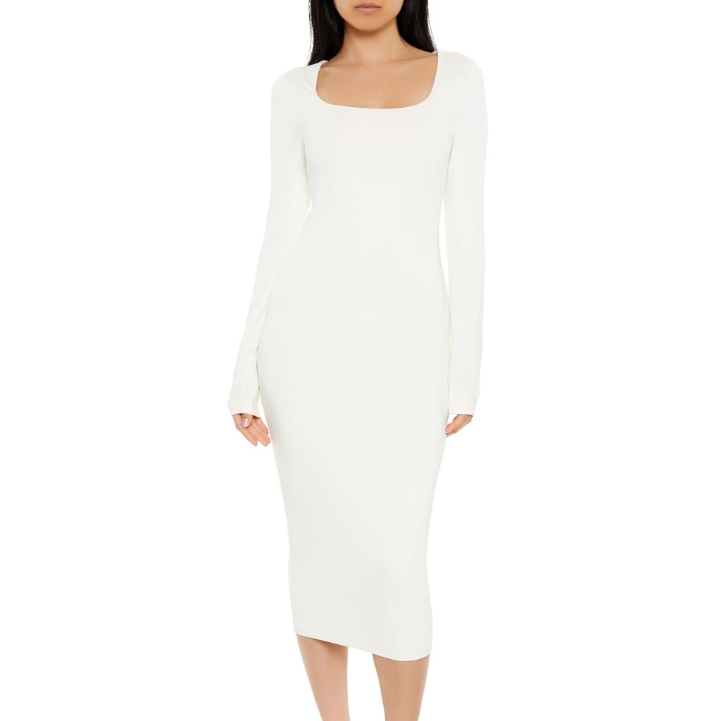 Forever 21 Women's Contour Sculpt Midi Dress Egret Large