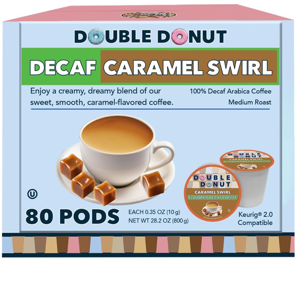Double Donut Caramel Swirl Medium Roast Decaf Keurig K-Cup Coffee Pods, 80ct.