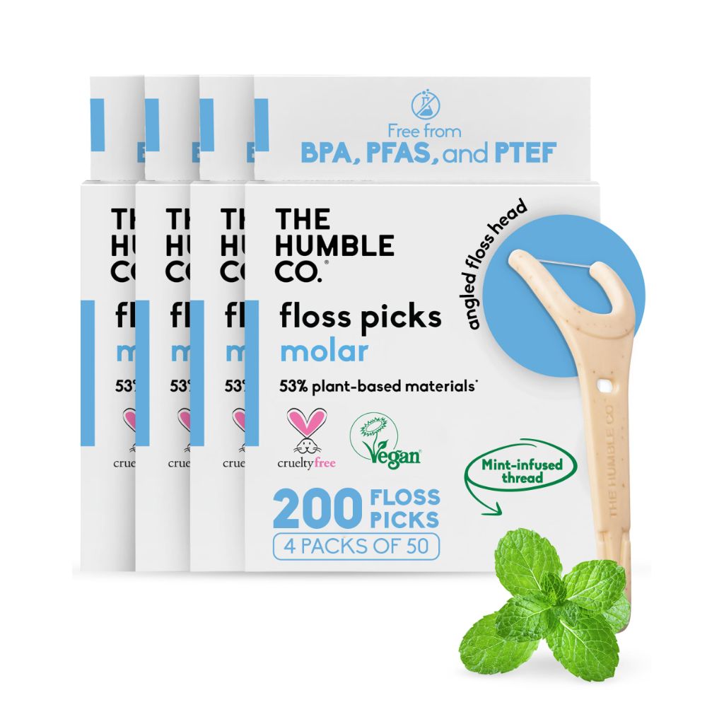 The Humble Co Molar Floss Picks for Teeth, 200 Count (Mint)