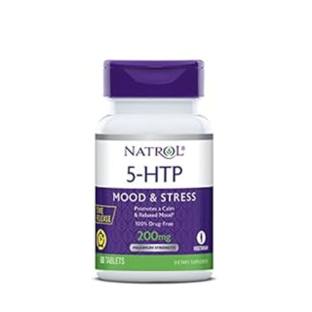 Natrol 5-HTP Time Release tablets  Promotes a Calm Relaxed Mood  Helps Maintain a Positive Outlook  Enables Production of Serotonin  Drug-Free  Controlled Release  Maximum Strength  200mg  60 Count