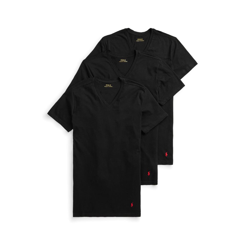 SZ L, POLO RALPH LAUREN Classic Fit Undershirt w/Wicking 3-Pack V-Necks 3 | Black