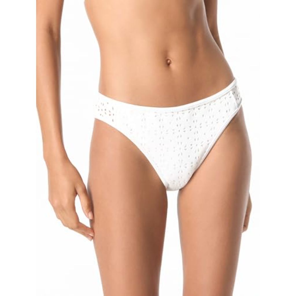 Michael Kors Swimwear Women's Laser Cut Scuba High Leg Bottom, White, X-Large