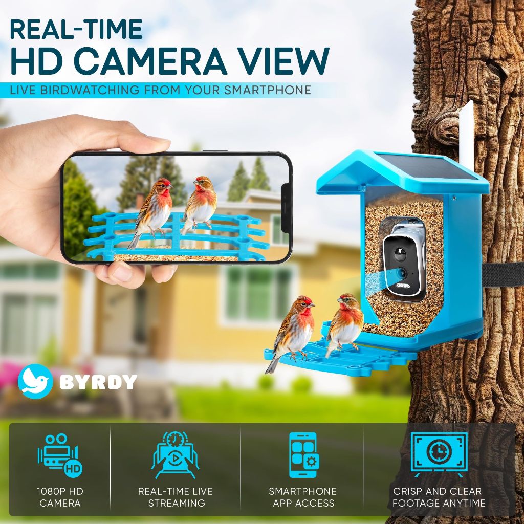 Smart Birdhouse with HD Camera & Solar Panel - Blue