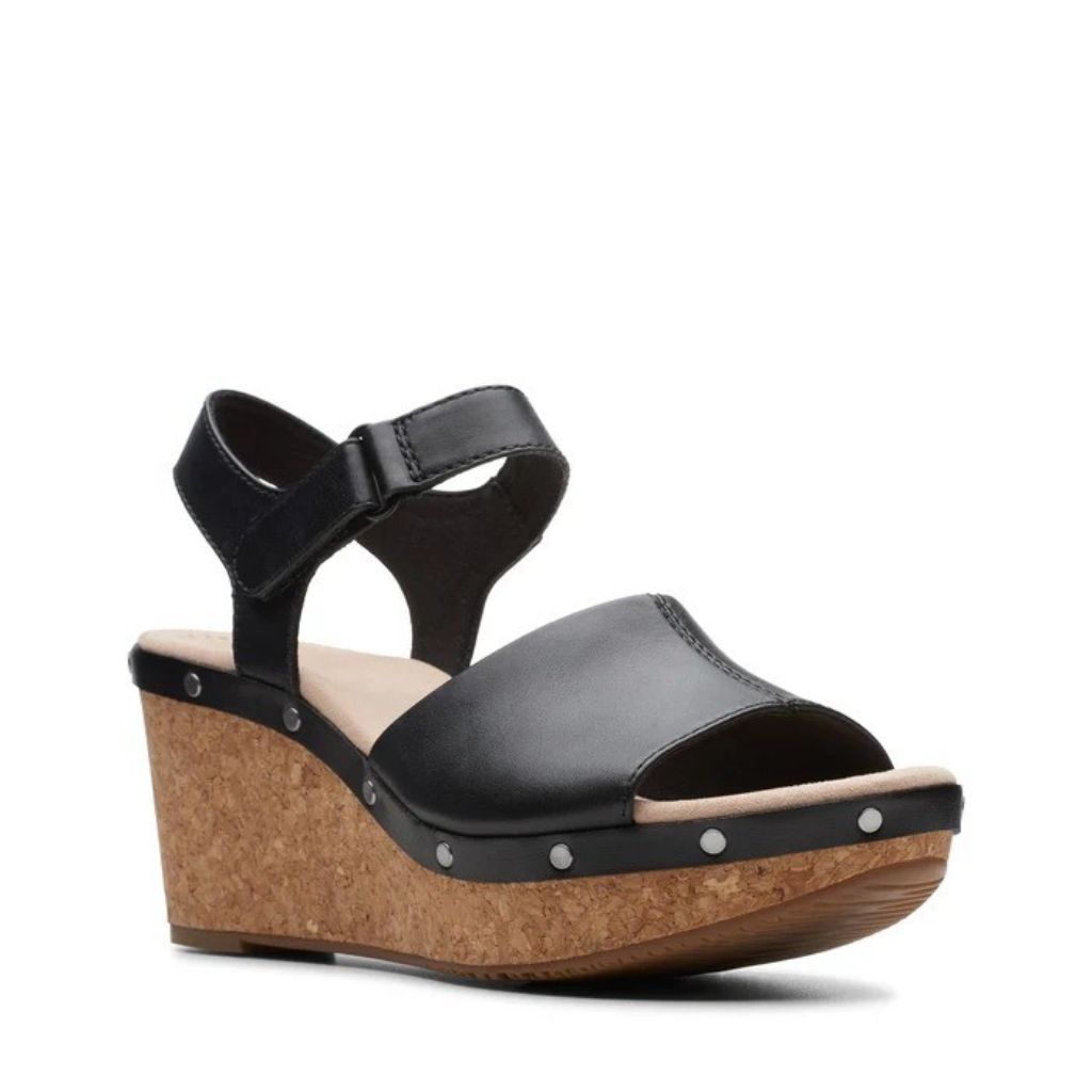Clarks Women's Annadel Clover Wedge Sandal - Black, Size 10
