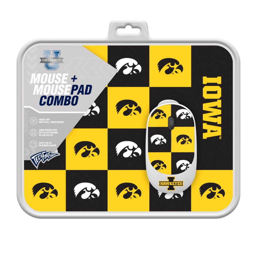 SOAR Collegiate Wireless Mouse and Mouse Pad- Checkered, Iowa Hawkeyes