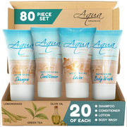 Aqua Organics Hotel Soaps & Toiletries Bulk Set, 1oz Shampoo & Conditioner, Body Wash, Lotion - 80pcs